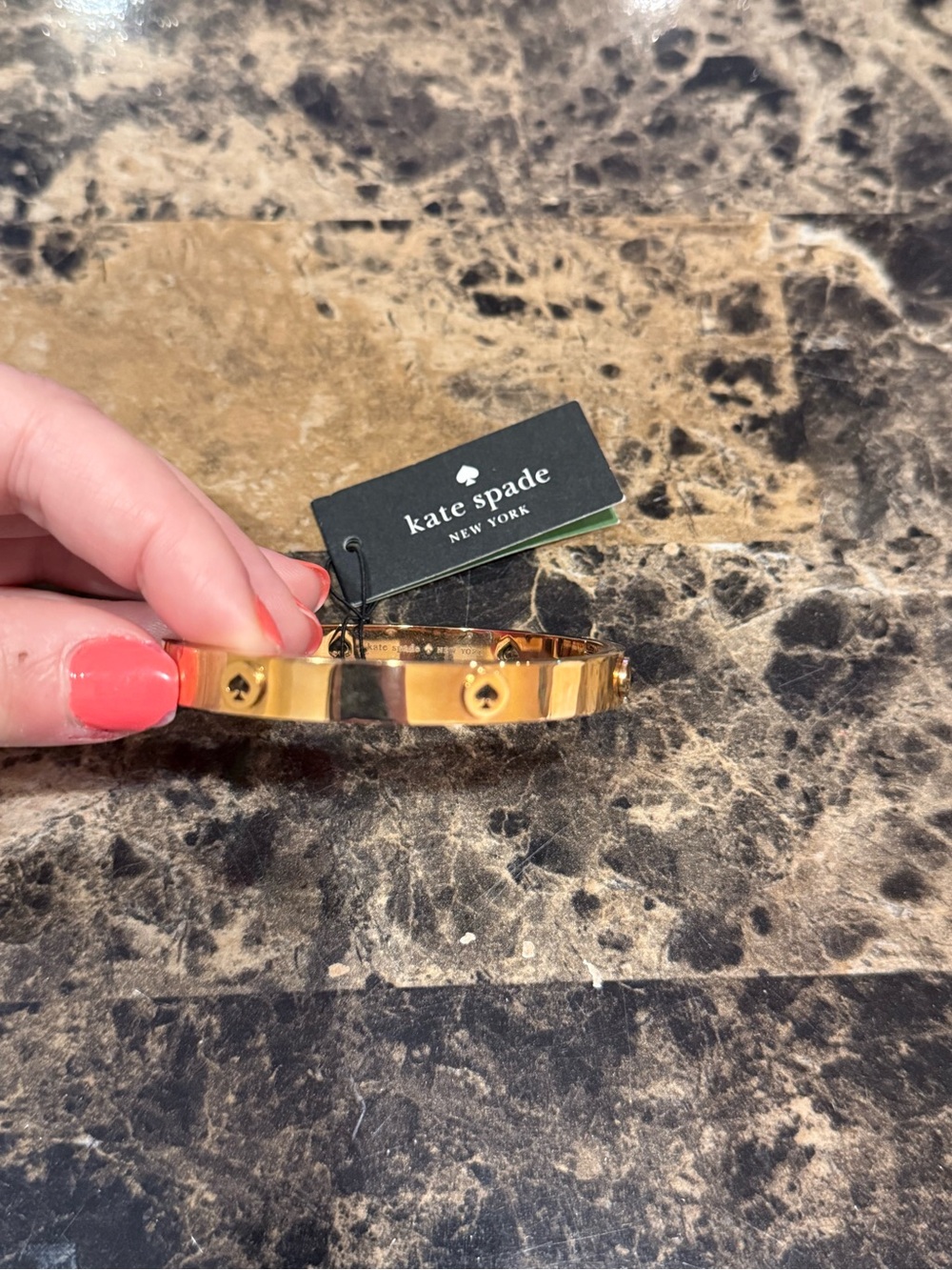 Kate Spade “Spot The Spade" Gold-Tone Hinged Bangle Bracelet - Picture 3 of 9